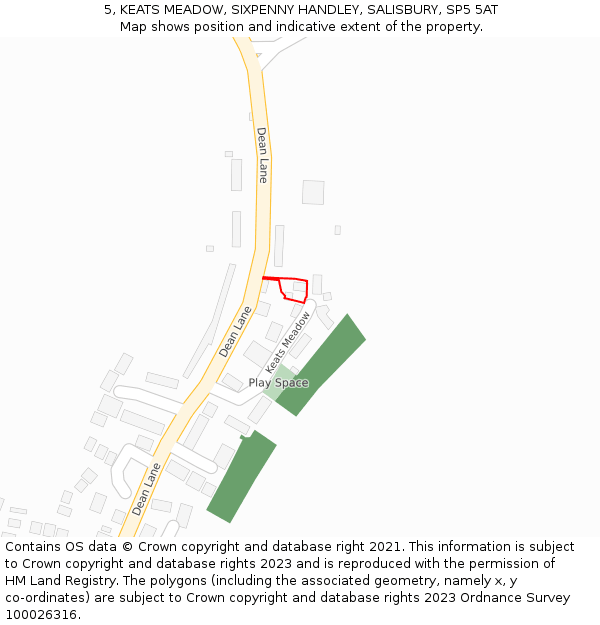 5, KEATS MEADOW, SIXPENNY HANDLEY, SALISBURY, SP5 5AT: Location map and indicative extent of plot