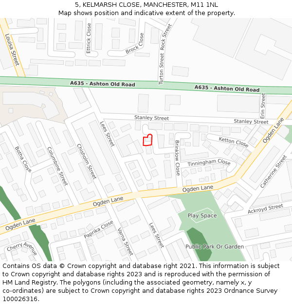 5, KELMARSH CLOSE, MANCHESTER, M11 1NL: Location map and indicative extent of plot