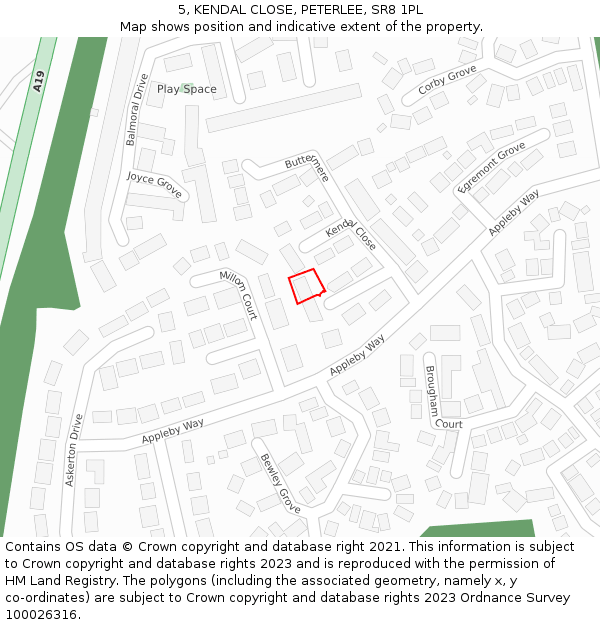 5, KENDAL CLOSE, PETERLEE, SR8 1PL: Location map and indicative extent of plot