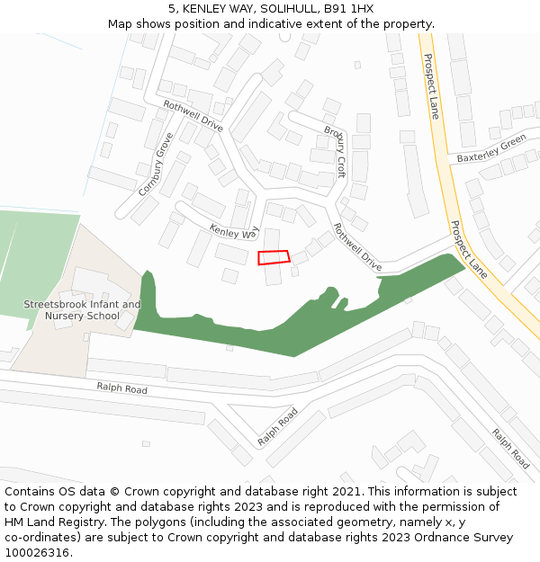 5, KENLEY WAY, SOLIHULL, B91 1HX: Location map and indicative extent of plot