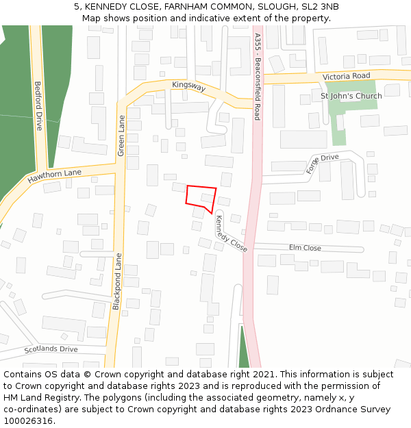 5, KENNEDY CLOSE, FARNHAM COMMON, SLOUGH, SL2 3NB: Location map and indicative extent of plot