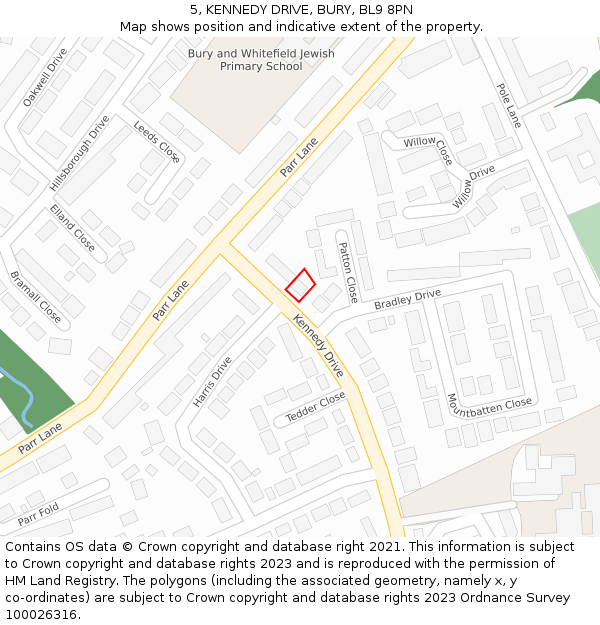 5, KENNEDY DRIVE, BURY, BL9 8PN: Location map and indicative extent of plot