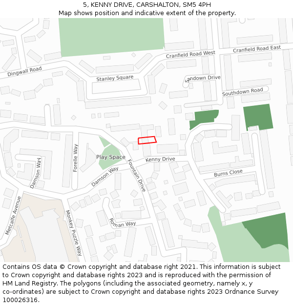 5, KENNY DRIVE, CARSHALTON, SM5 4PH: Location map and indicative extent of plot