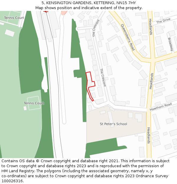 5, KENSINGTON GARDENS, KETTERING, NN15 7HY: Location map and indicative extent of plot