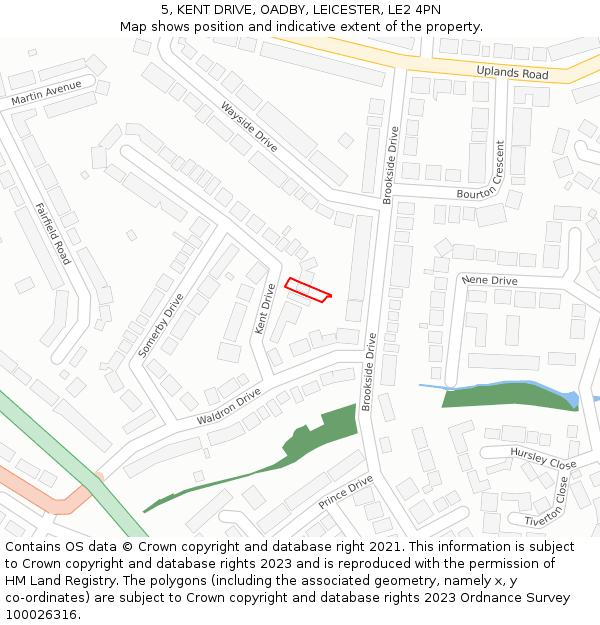 5, KENT DRIVE, OADBY, LEICESTER, LE2 4PN: Location map and indicative extent of plot