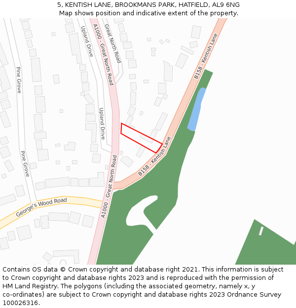 5, KENTISH LANE, BROOKMANS PARK, HATFIELD, AL9 6NG: Location map and indicative extent of plot