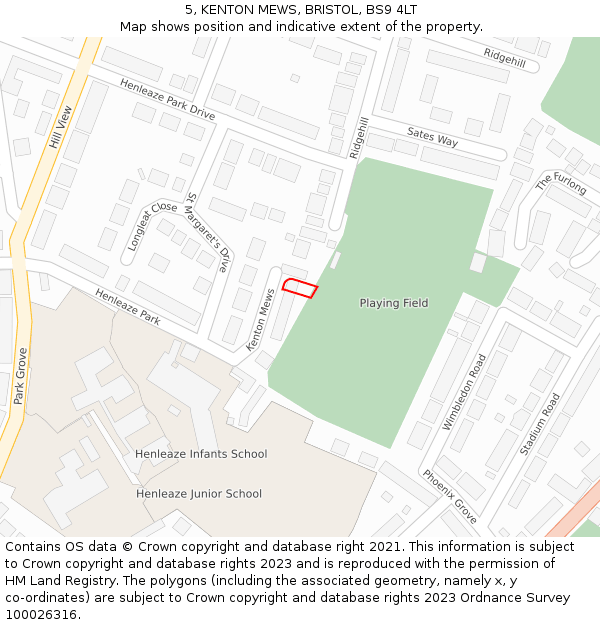 5, KENTON MEWS, BRISTOL, BS9 4LT: Location map and indicative extent of plot