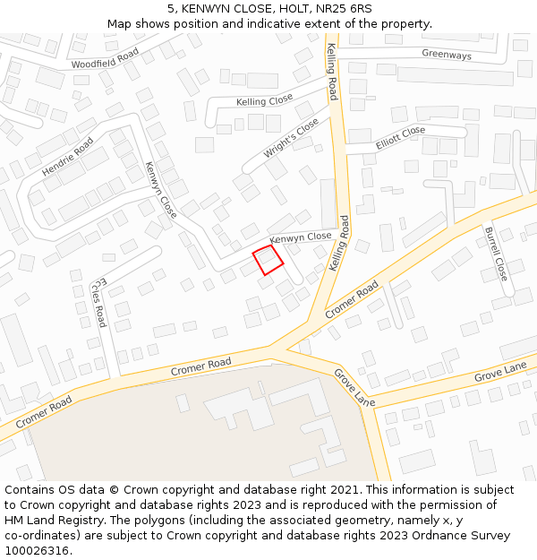 5, KENWYN CLOSE, HOLT, NR25 6RS: Location map and indicative extent of plot