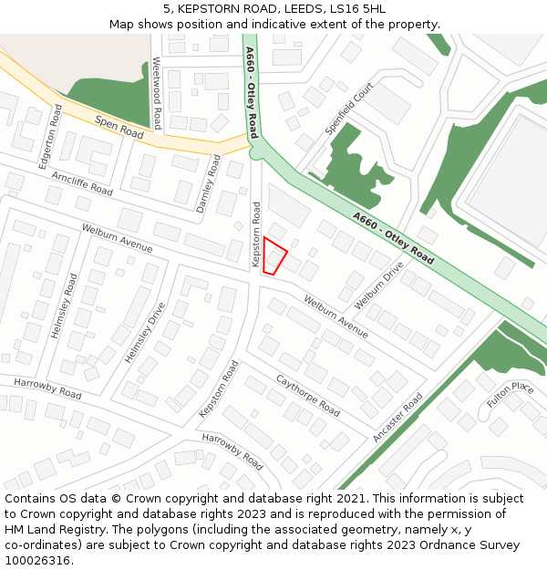 5, KEPSTORN ROAD, LEEDS, LS16 5HL: Location map and indicative extent of plot