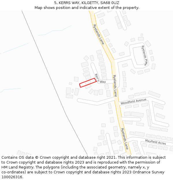 5, KERRS WAY, KILGETTY, SA68 0UZ: Location map and indicative extent of plot