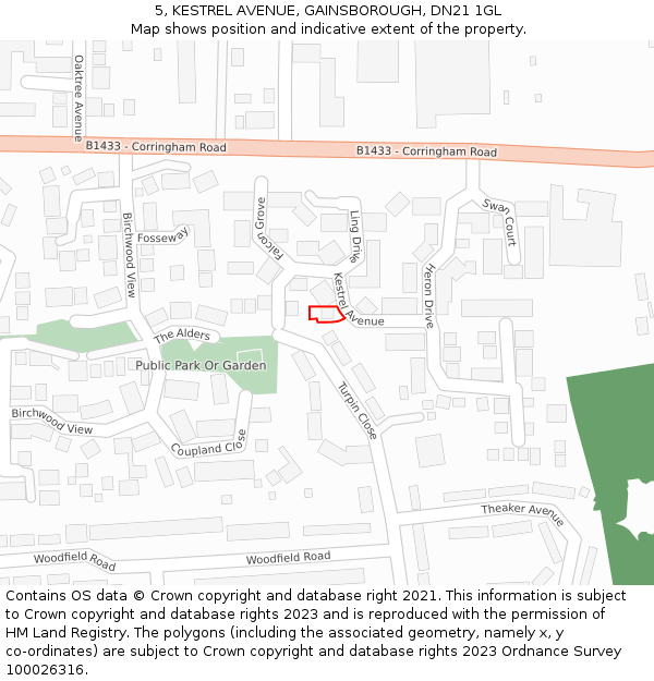 5, KESTREL AVENUE, GAINSBOROUGH, DN21 1GL: Location map and indicative extent of plot