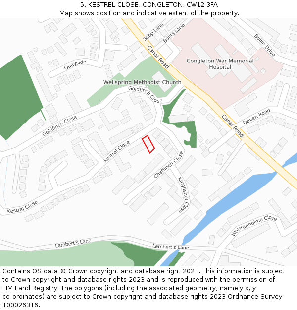 5, KESTREL CLOSE, CONGLETON, CW12 3FA: Location map and indicative extent of plot