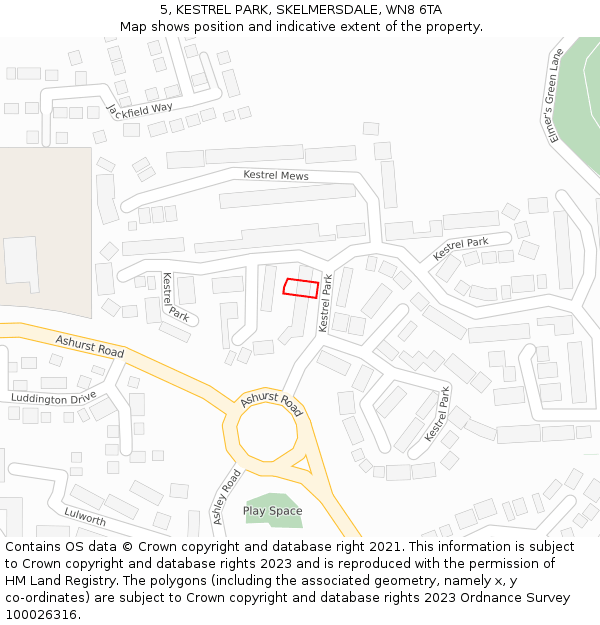 5, KESTREL PARK, SKELMERSDALE, WN8 6TA: Location map and indicative extent of plot