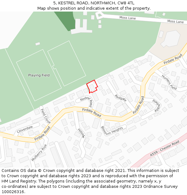 5, KESTREL ROAD, NORTHWICH, CW8 4TL: Location map and indicative extent of plot