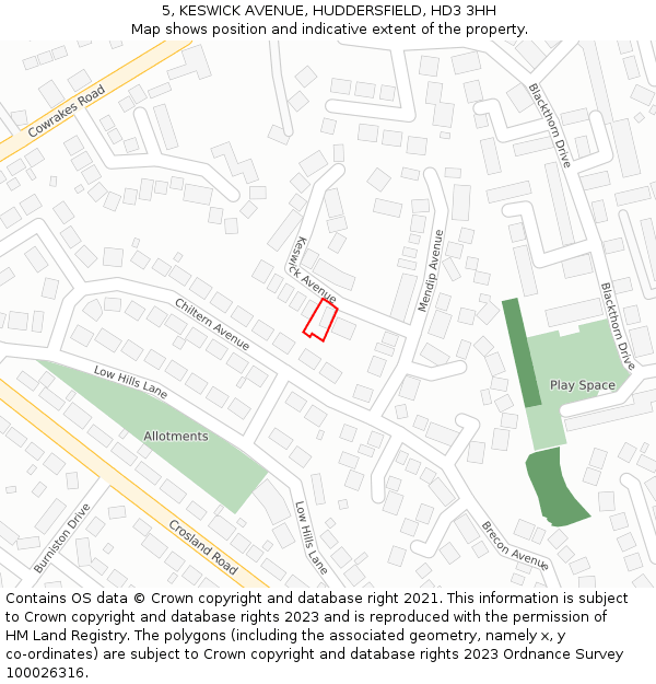 5, KESWICK AVENUE, HUDDERSFIELD, HD3 3HH: Location map and indicative extent of plot