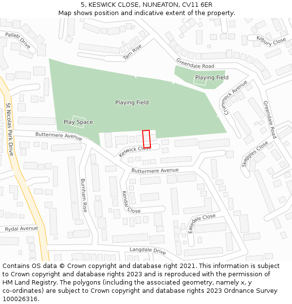 5, KESWICK CLOSE, NUNEATON, CV11 6ER: Location map and indicative extent of plot