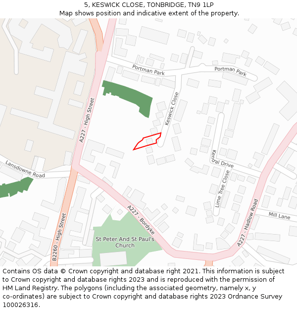 5, KESWICK CLOSE, TONBRIDGE, TN9 1LP: Location map and indicative extent of plot