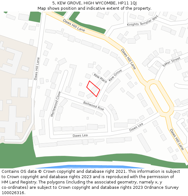 5, KEW GROVE, HIGH WYCOMBE, HP11 1QJ: Location map and indicative extent of plot