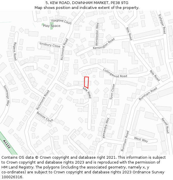 5, KEW ROAD, DOWNHAM MARKET, PE38 9TG: Location map and indicative extent of plot