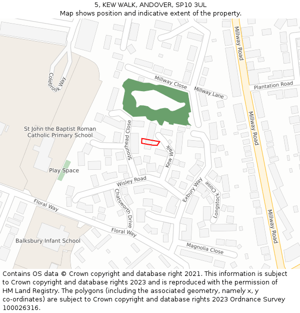 5, KEW WALK, ANDOVER, SP10 3UL: Location map and indicative extent of plot