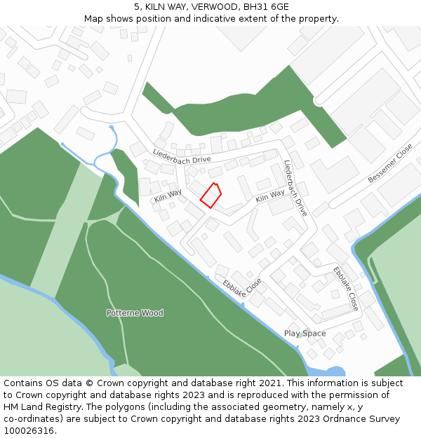 5, KILN WAY, VERWOOD, BH31 6GE: Location map and indicative extent of plot