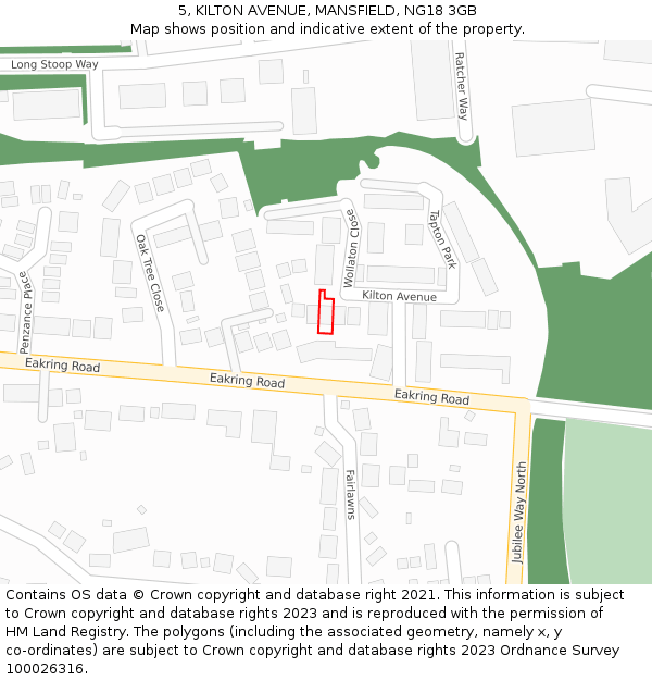 5, KILTON AVENUE, MANSFIELD, NG18 3GB: Location map and indicative extent of plot