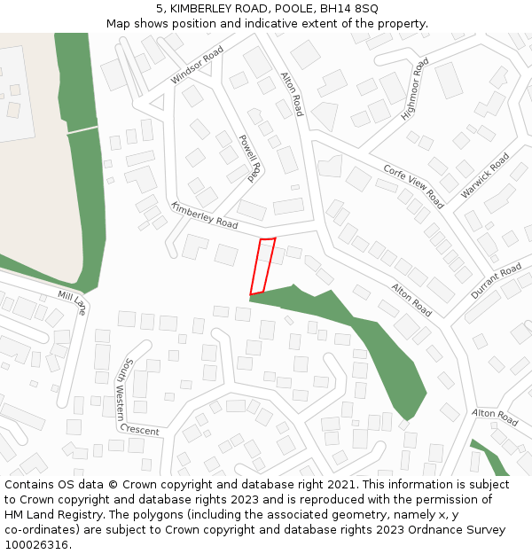 5, KIMBERLEY ROAD, POOLE, BH14 8SQ: Location map and indicative extent of plot