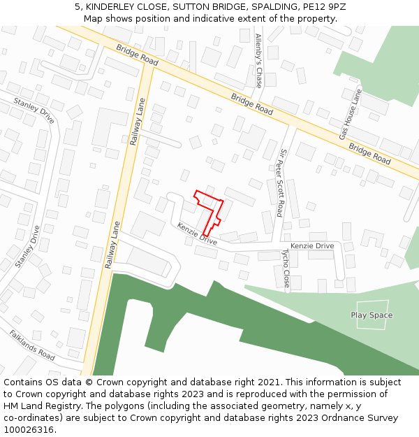 5, KINDERLEY CLOSE, SUTTON BRIDGE, SPALDING, PE12 9PZ: Location map and indicative extent of plot