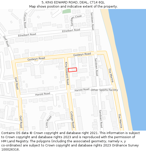 5, KING EDWARD ROAD, DEAL, CT14 6QL: Location map and indicative extent of plot