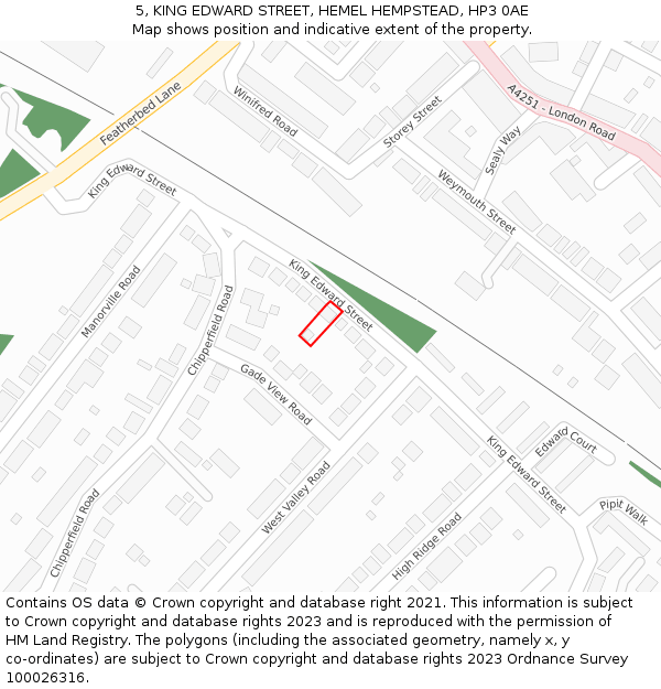 5, KING EDWARD STREET, HEMEL HEMPSTEAD, HP3 0AE: Location map and indicative extent of plot