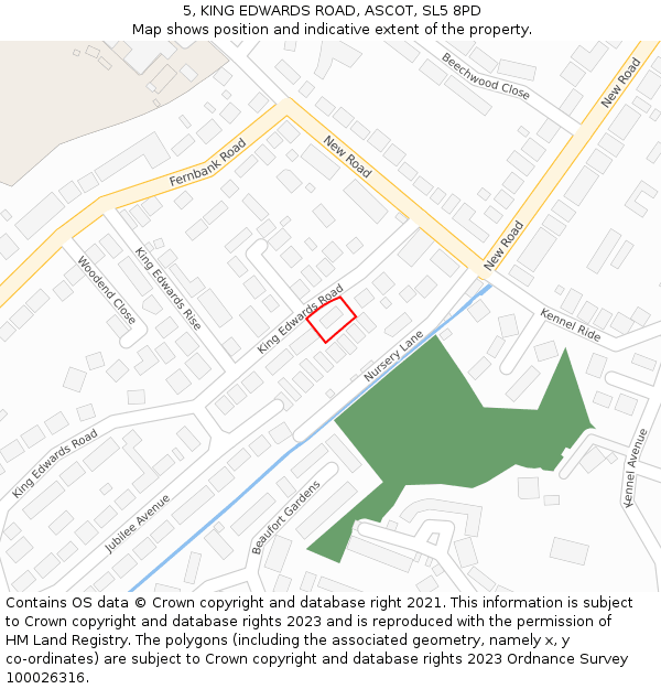 5, KING EDWARDS ROAD, ASCOT, SL5 8PD: Location map and indicative extent of plot