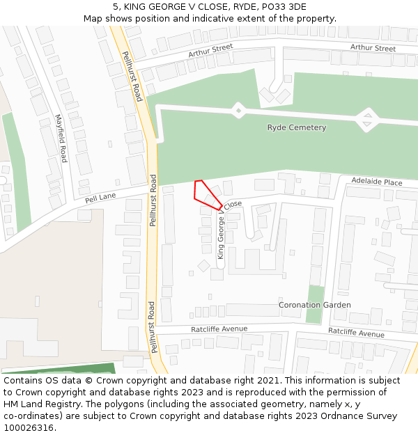 5, KING GEORGE V CLOSE, RYDE, PO33 3DE: Location map and indicative extent of plot