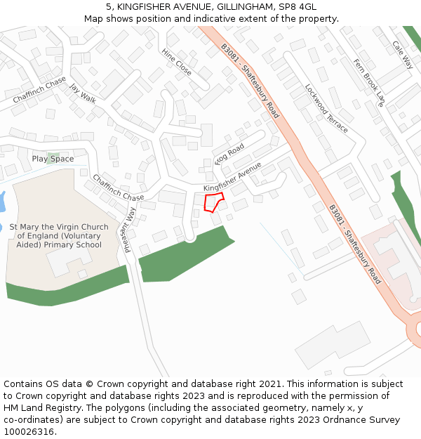 5, KINGFISHER AVENUE, GILLINGHAM, SP8 4GL: Location map and indicative extent of plot