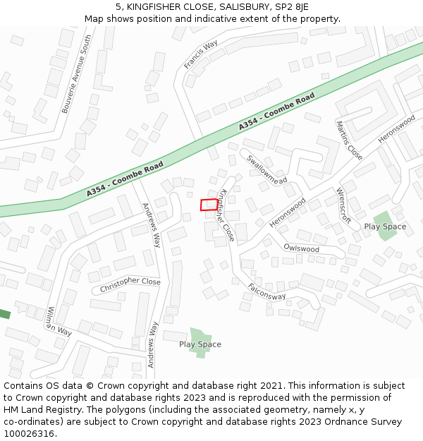 5, KINGFISHER CLOSE, SALISBURY, SP2 8JE: Location map and indicative extent of plot