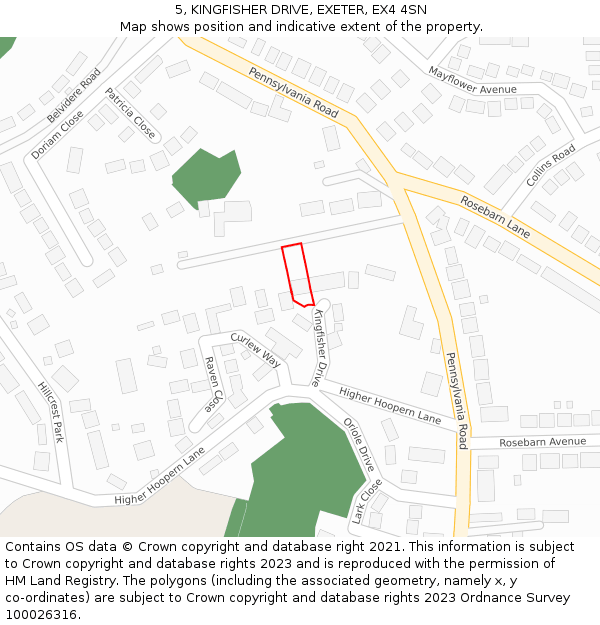 5, KINGFISHER DRIVE, EXETER, EX4 4SN: Location map and indicative extent of plot