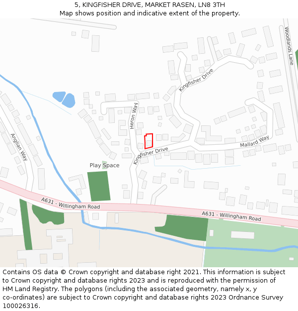 5, KINGFISHER DRIVE, MARKET RASEN, LN8 3TH: Location map and indicative extent of plot