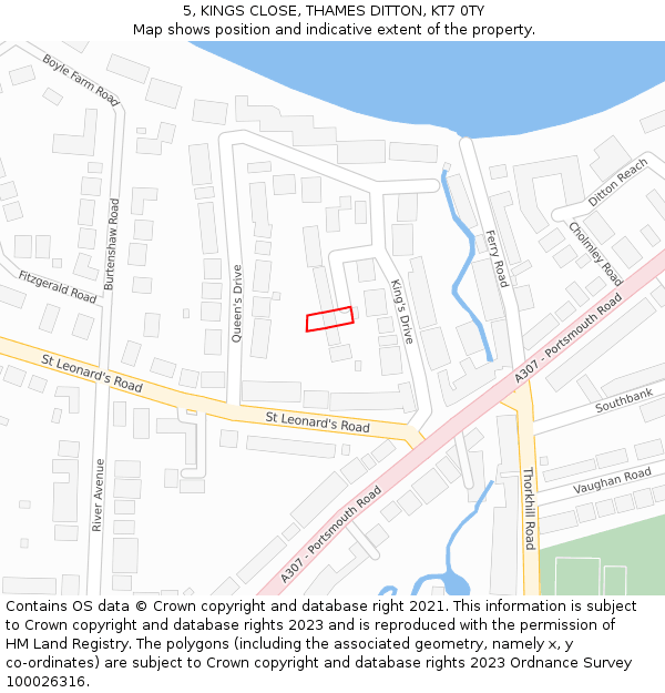 5, KINGS CLOSE, THAMES DITTON, KT7 0TY: Location map and indicative extent of plot