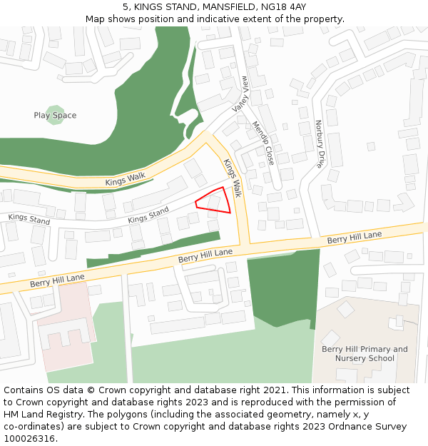 5, KINGS STAND, MANSFIELD, NG18 4AY: Location map and indicative extent of plot