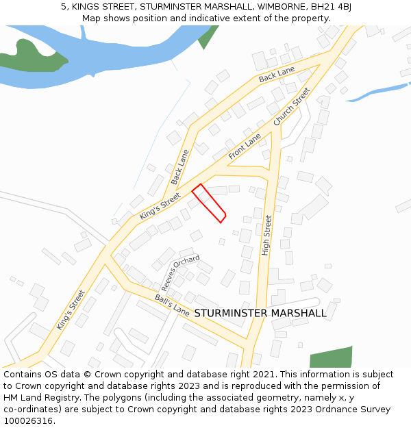 5, KINGS STREET, STURMINSTER MARSHALL, WIMBORNE, BH21 4BJ: Location map and indicative extent of plot