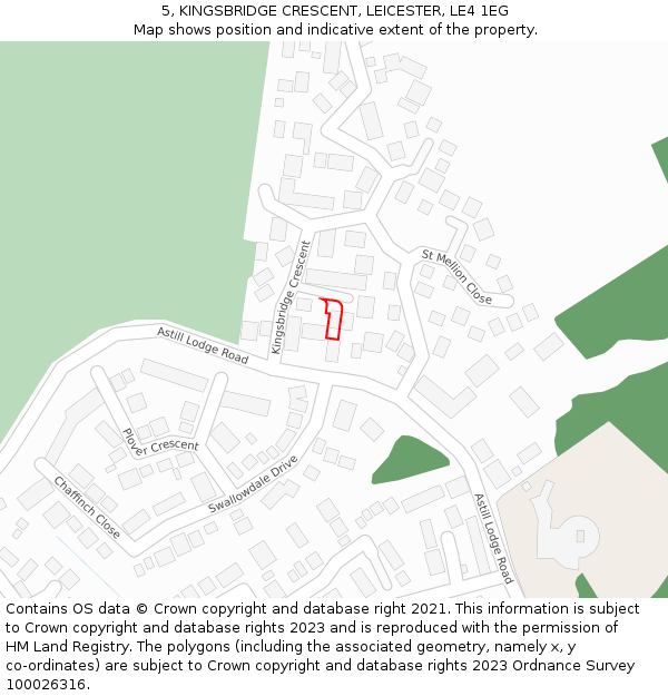 5, KINGSBRIDGE CRESCENT, LEICESTER, LE4 1EG: Location map and indicative extent of plot
