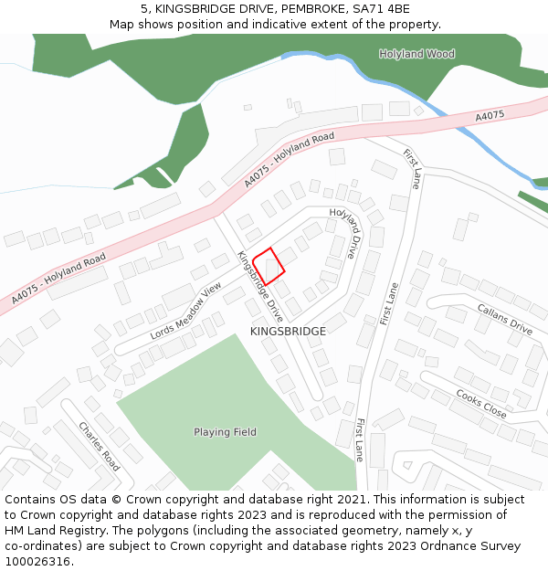 5, KINGSBRIDGE DRIVE, PEMBROKE, SA71 4BE: Location map and indicative extent of plot