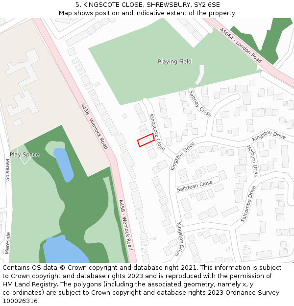 5, KINGSCOTE CLOSE, SHREWSBURY, SY2 6SE: Location map and indicative extent of plot