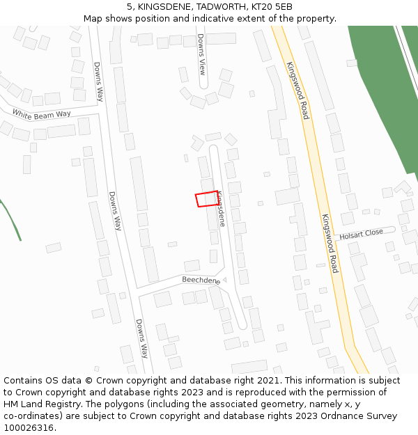 5, KINGSDENE, TADWORTH, KT20 5EB: Location map and indicative extent of plot
