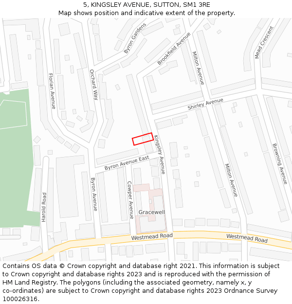 5, KINGSLEY AVENUE, SUTTON, SM1 3RE: Location map and indicative extent of plot