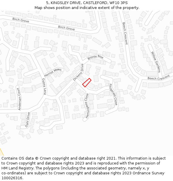 5, KINGSLEY DRIVE, CASTLEFORD, WF10 3PS: Location map and indicative extent of plot