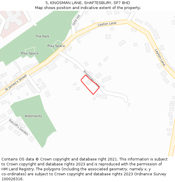 5, KINGSMAN LANE, SHAFTESBURY, SP7 8HD: Location map and indicative extent of plot