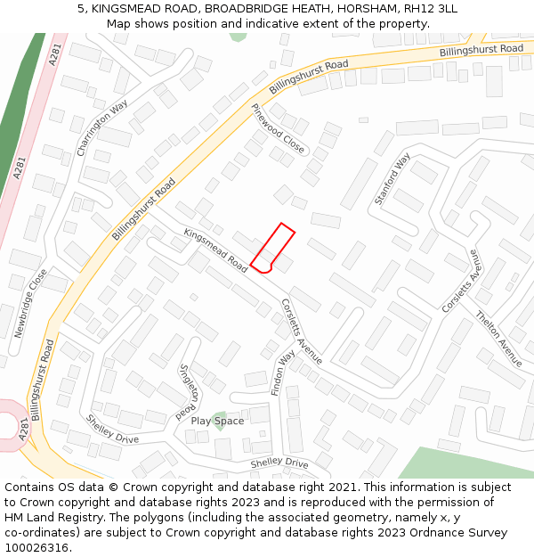 5, KINGSMEAD ROAD, BROADBRIDGE HEATH, HORSHAM, RH12 3LL: Location map and indicative extent of plot