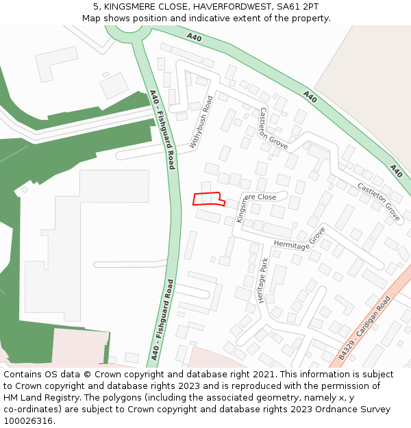 5, KINGSMERE CLOSE, HAVERFORDWEST, SA61 2PT: Location map and indicative extent of plot