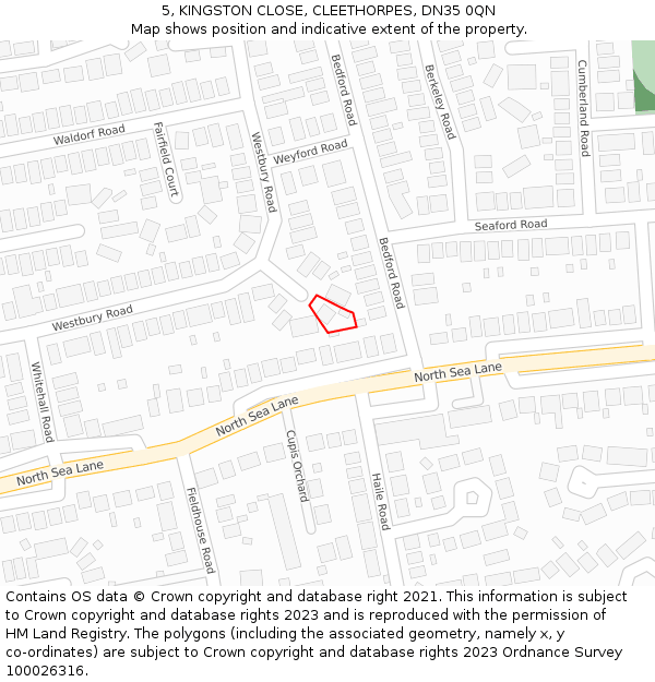 5, KINGSTON CLOSE, CLEETHORPES, DN35 0QN: Location map and indicative extent of plot