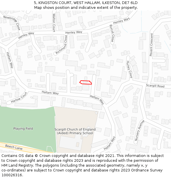5, KINGSTON COURT, WEST HALLAM, ILKESTON, DE7 6LD: Location map and indicative extent of plot